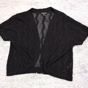 Vintage Notations‎ Sweater Womens XL Black Cardigan Open Front Sheer Preppy